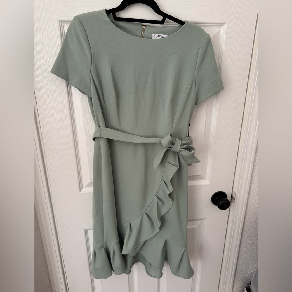 Calvin Klein Sage Green Asymmetrical Sheath Dress